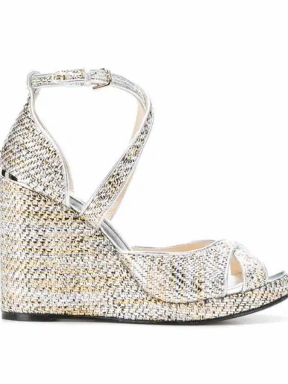Jimmy Choo Alanah Silver and Gold Metallic Wedge Sandals